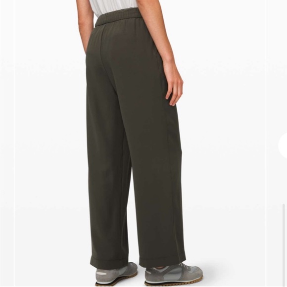 Lululemon Noir Pants Dark Olive Tie Waist Wide Leg High Rise - Picture 3 of 12